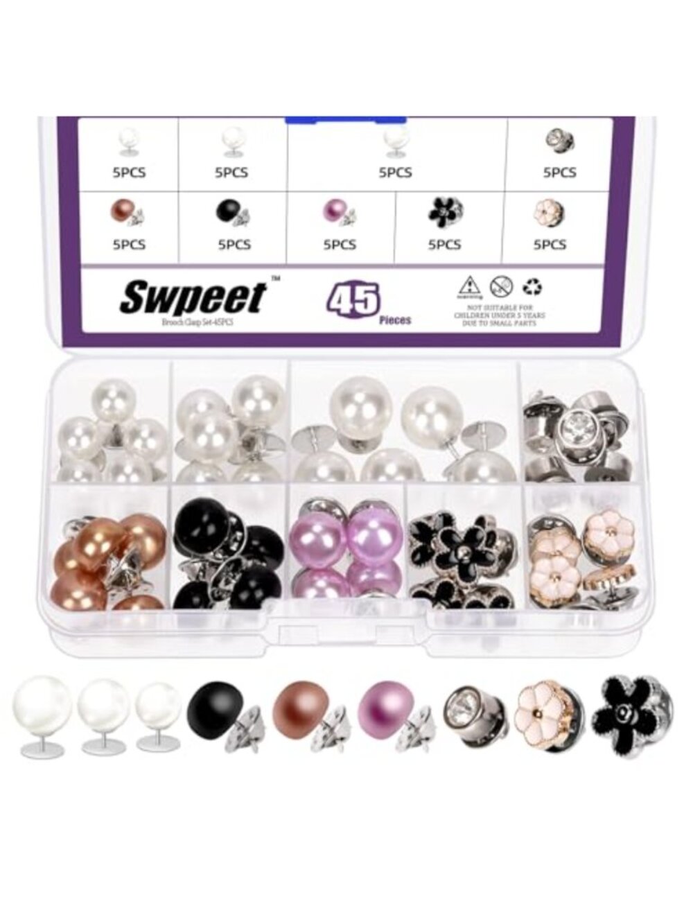 45 No Sew Pearl Brooch Pins, Anti-Exposure Modesty Pins for Clothing